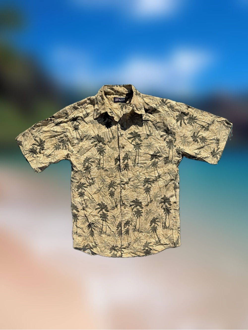 Faded Glory Men’s Size Small Beige Hawaiian Button-Up T-Shirt Short Sleeve
